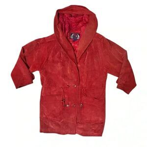 Vintage 90s G-III Global Identity Baggy Double Breasted Red Suede Jacket. Size M